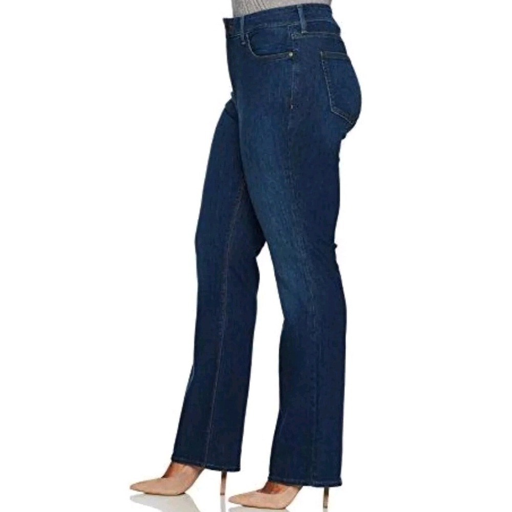 NYDJ Dark Blue Lift‎ Tuck Bootcut Jeans RHINESTONES Metallic Pocket Detail Sz 16
